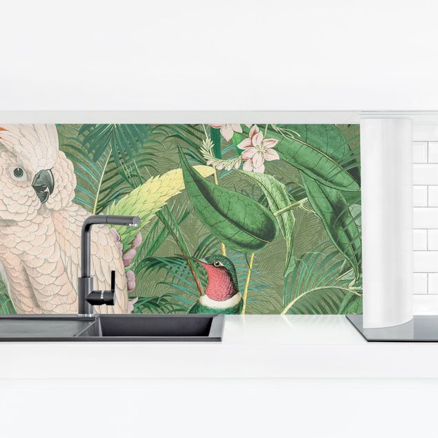 Pellicola adesiva Collage vintage - Cacatua e colibrì