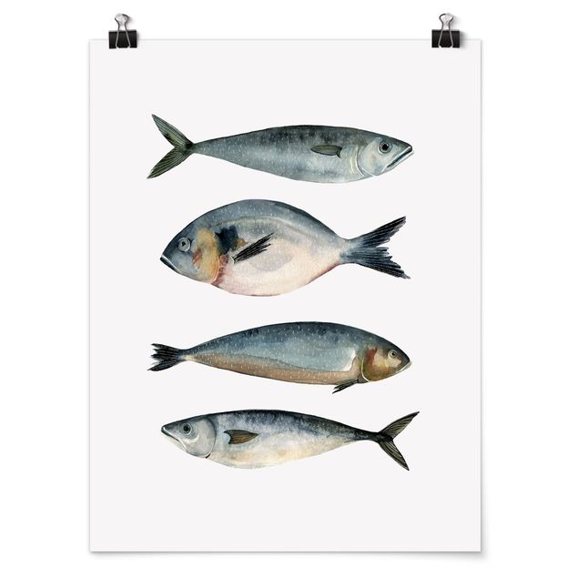 Quadro animali Quattro pesci nell'acquerello II