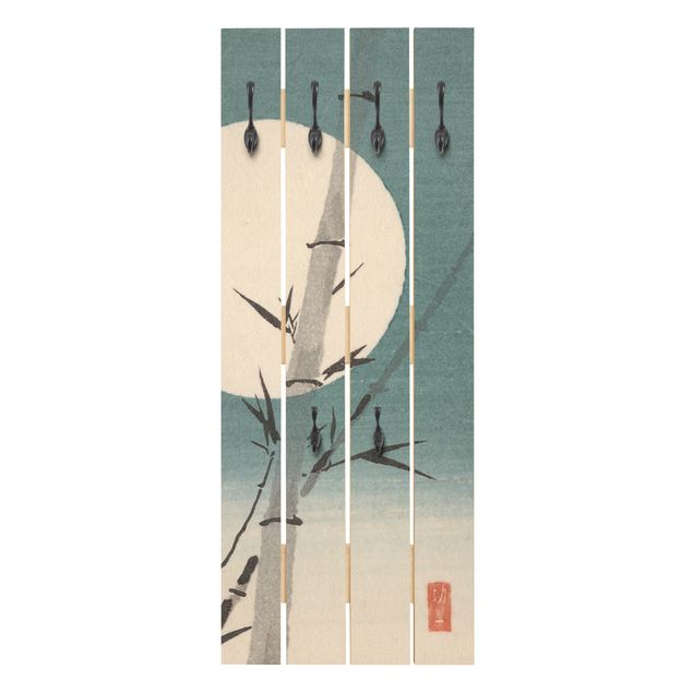 Appendiabiti pannello blu Disegno giapponese Bambù e Luna