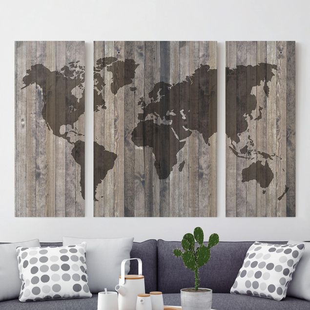Tele componibili Mappa del mondo in legno