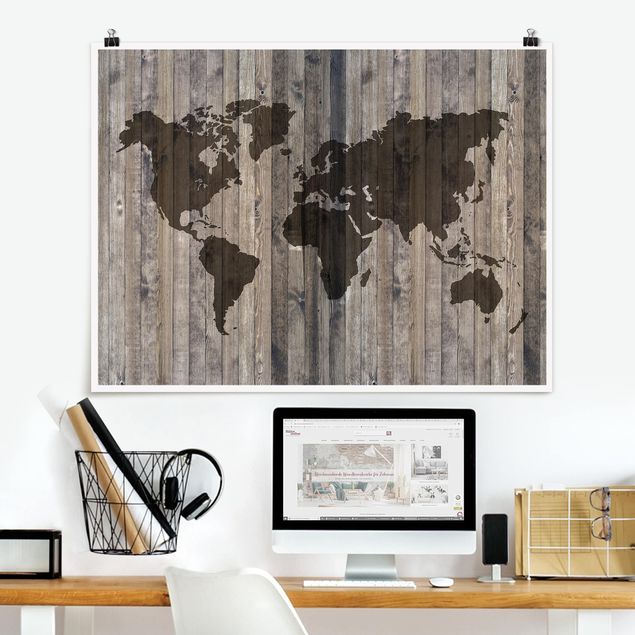 Quadro moderno Mappa del mondo in legno