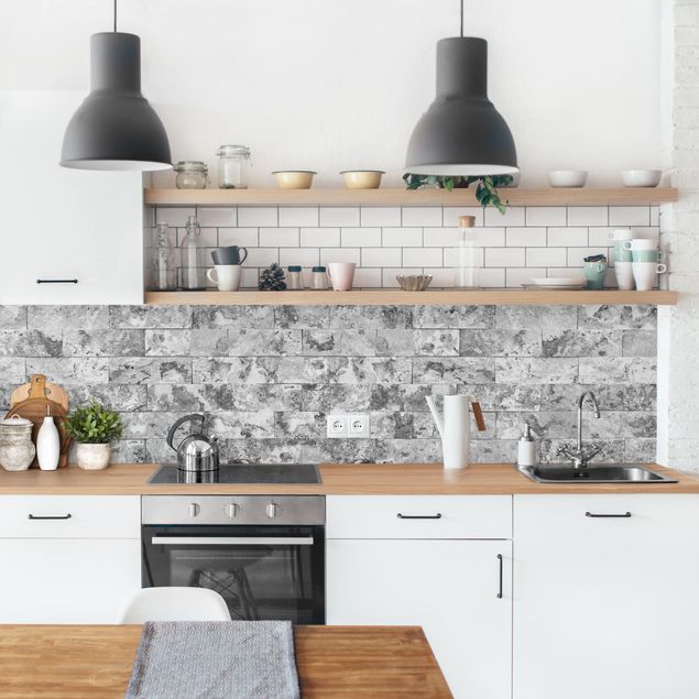 Rivestimento cucina con disegni Muro di pietra in marmo naturale grigio