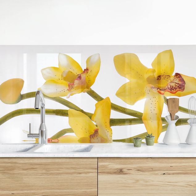Rivestimenti per cucina con fiori Acque di orchidee color zafferano