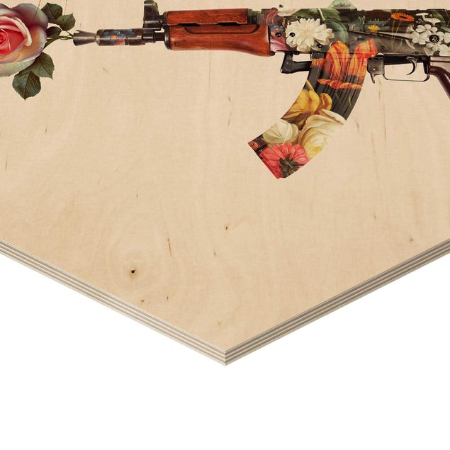 Esagono in legno - Arma con Rosa