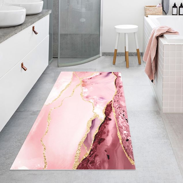 tappeto design moderno Montagne rosa astratte con linee d'oro