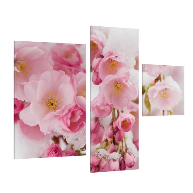 Stampa su tela 3 parti - Snow-covered cherry blossoms - Collage 1