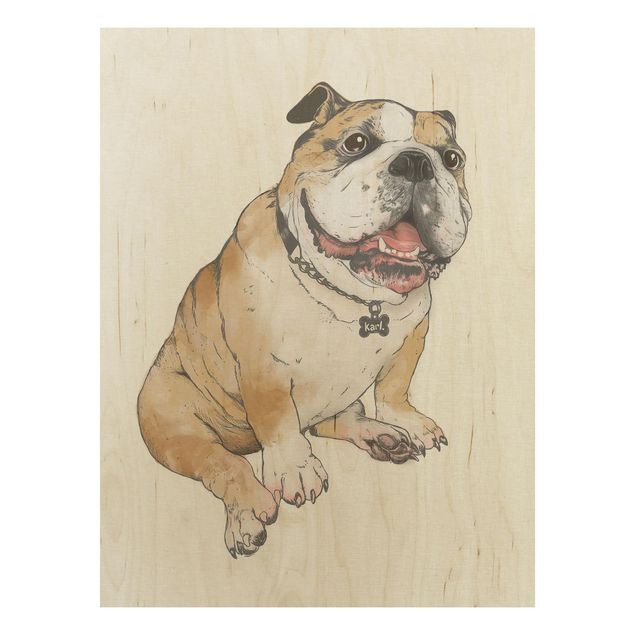 Stampe su legno Illustrazione - Cane Bulldog Pittura