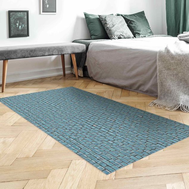 tappeti 3d Carta da parati effetto mattoni e piastrelle in blu turchese