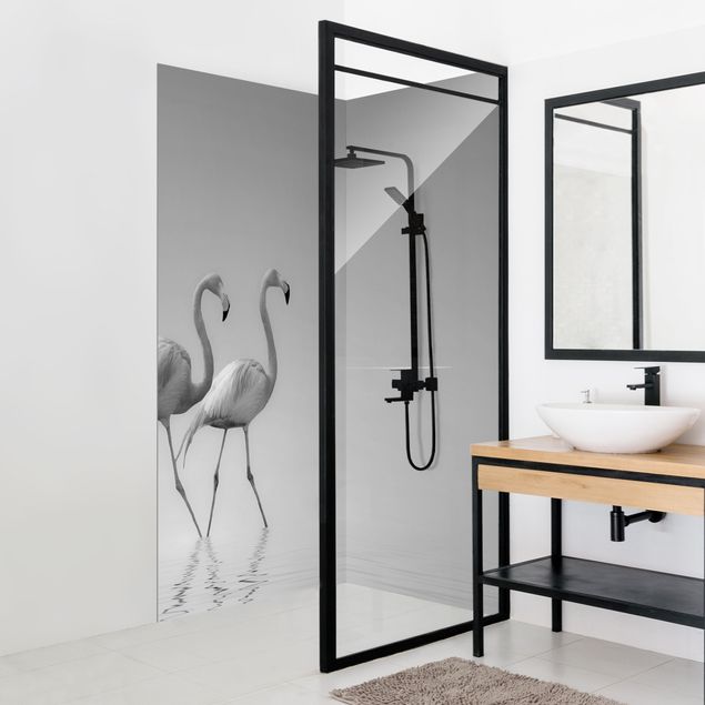 Rivestimento per doccia - Flamingo Love in bianco e nero