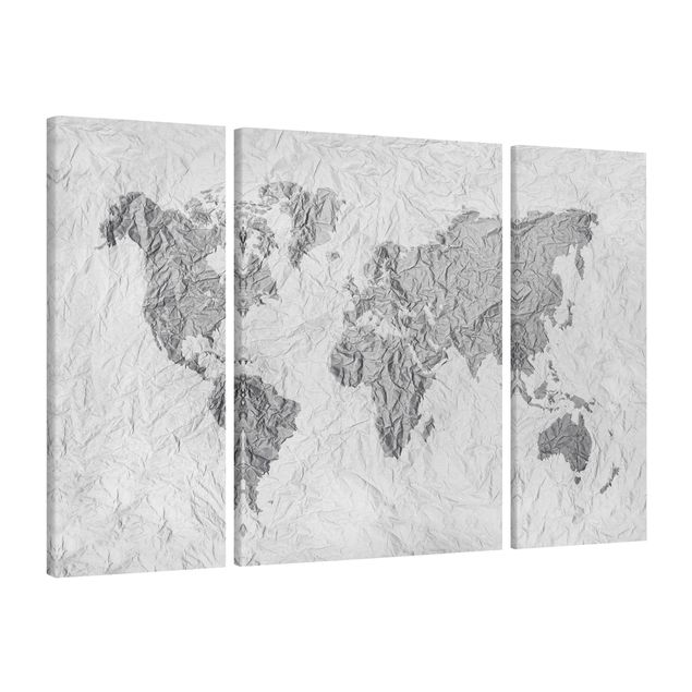 Quadro planisfero Mappamondo di carta Bianco Grigio