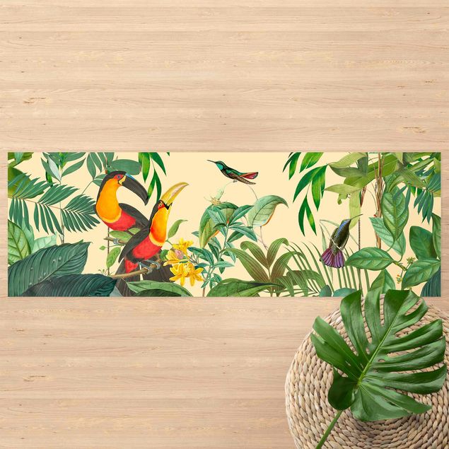 Tappeti moderni Collage vintage - Uccelli nella giungla