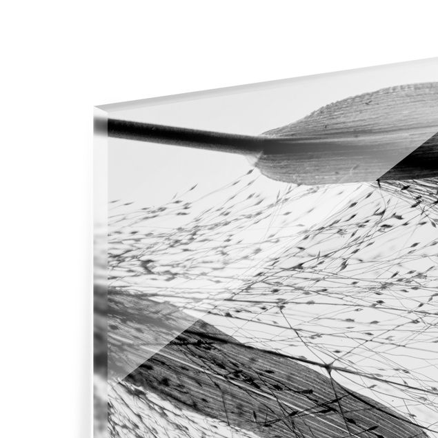 Paraschizzi in vetro - Canneto delicato con sottili gemme in bianco e nero - Formato orizzontale 2:1