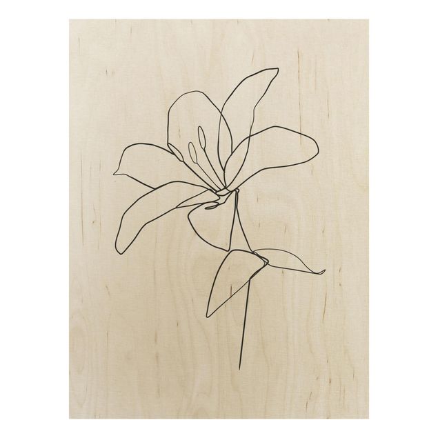 Quadri in legno con fiori Line Art - Fiore Bianco e Nero