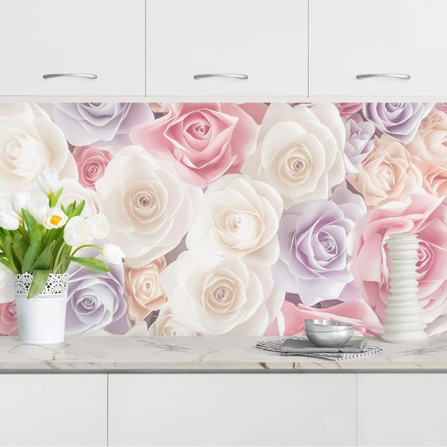 Rivestimenti per cucina con fiori Rose di carta pastello