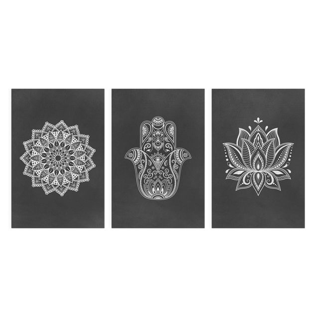 Quadri Mandala Hamsa mano Lotus Set su nero