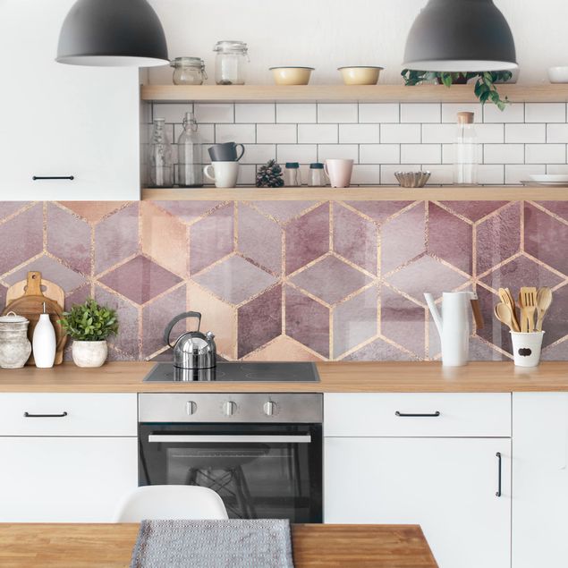 Rivestimenti per cucina astratti Geometria dorata rosa-grigio