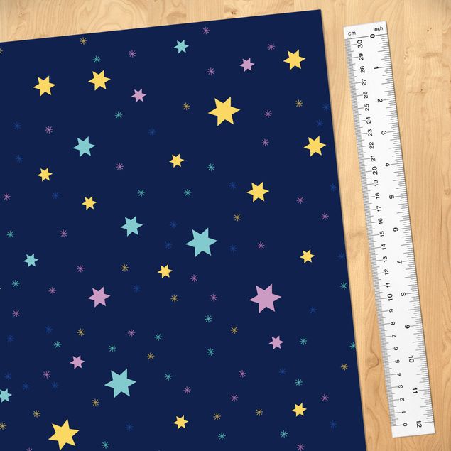 Carta adesiva per ante armadio Disegno di bambini notturni con stelle colorate