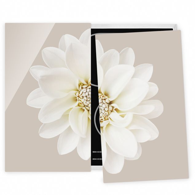 Coprifornelli con fiori Dalia Bianco Grigio talpa Pastello Centrato