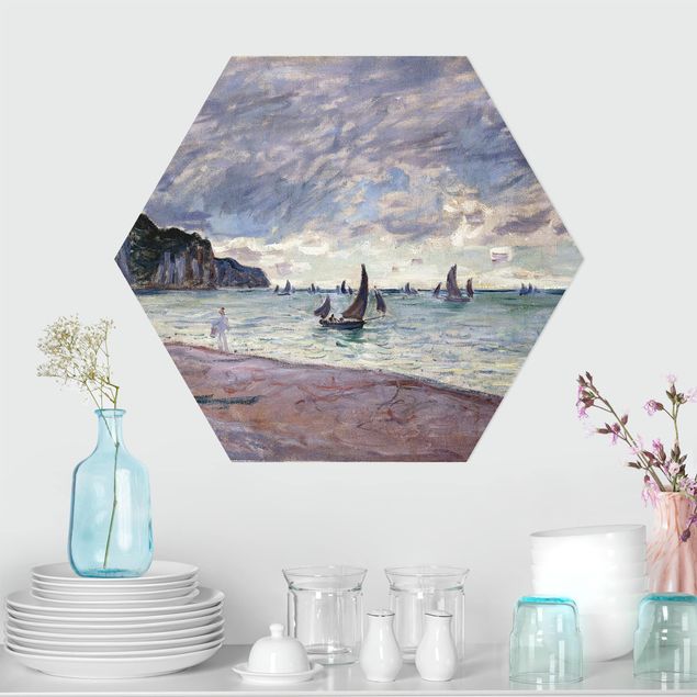 Stampe quadri famosi Claude Monet - Barche da pesca davanti alla spiaggia e alle scogliere di Pourville