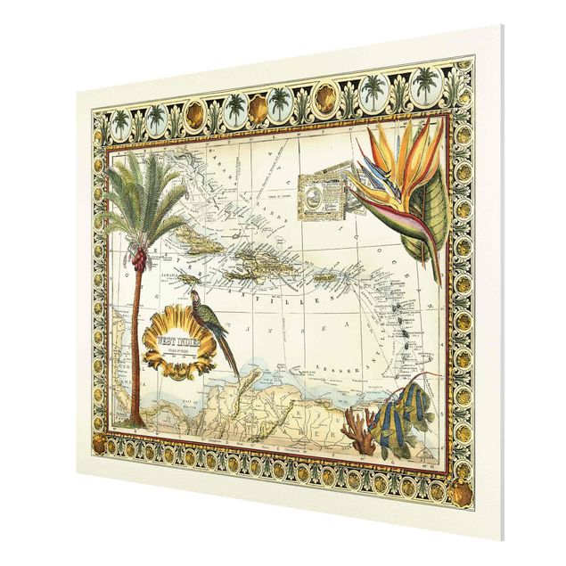 Quadro vintage Mappa tropicale vintage delle Indie Occidentali