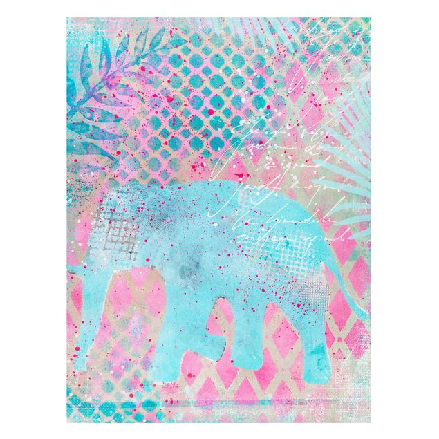Quadro con elefante Collage colorato - Elefante in blu e rosa