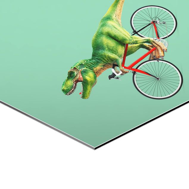 Quadro esagonale Dinosauro con bicicletta
