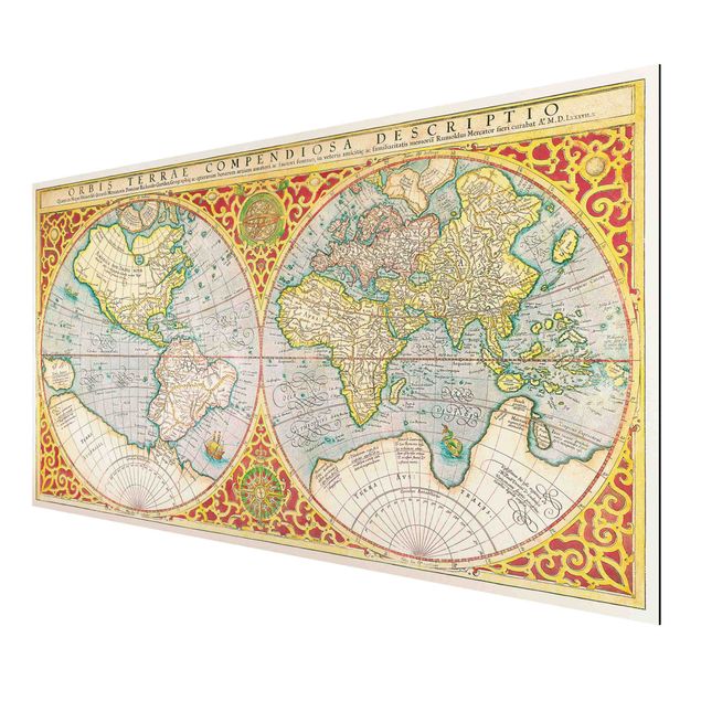 Quadri retrò Mappa storica del mondo Orbis Descriptio Terrare Compendiosa