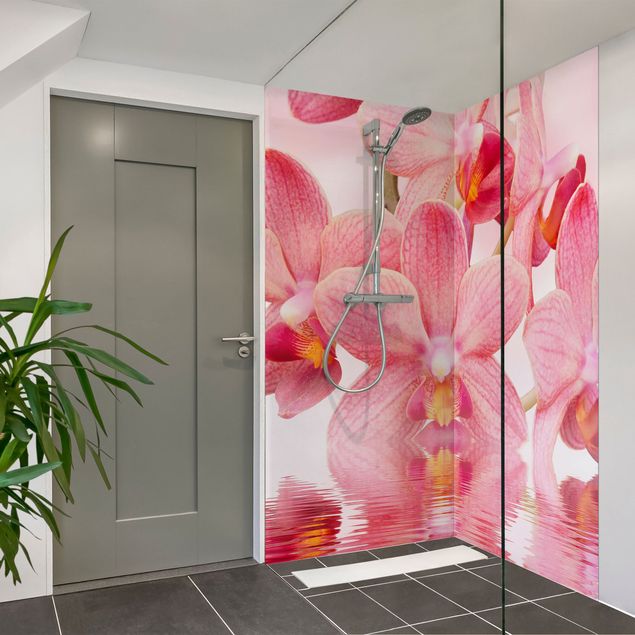 Rivestimento per doccia - Orchidee rosa sull'acqua