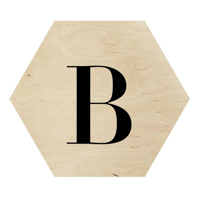 Esagono in legno - Lettera Serif Bianco B