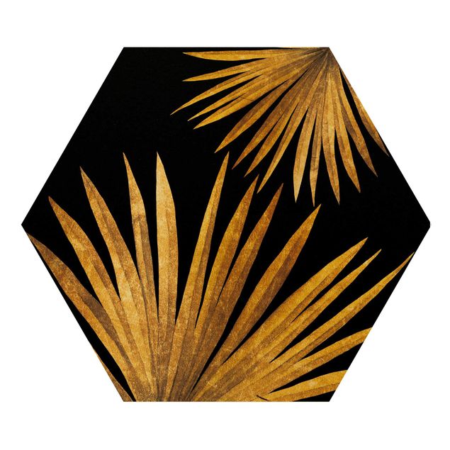 Esagono in legno - Gold - Palm Leaf On Black