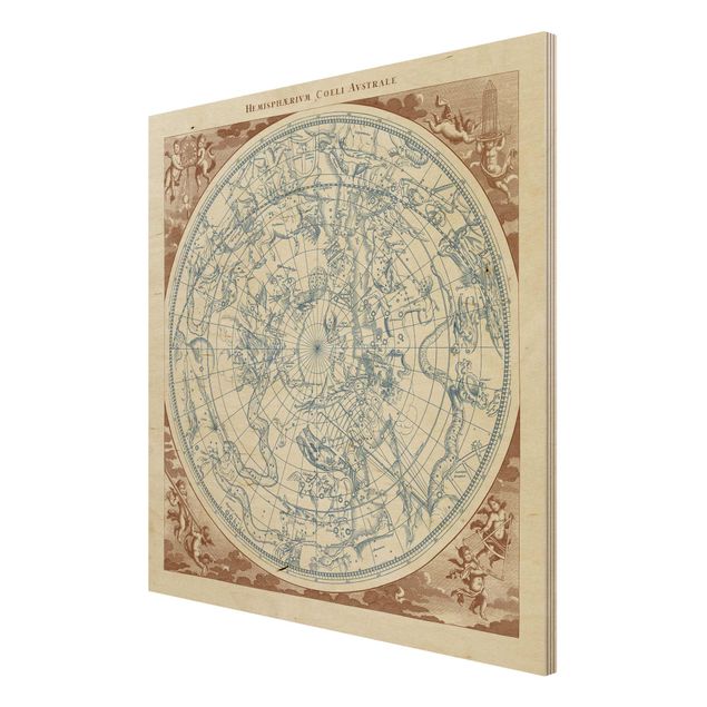 Quadri in legno Mappa stellare vintage Emisfero Sud