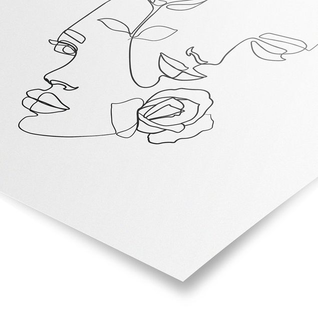 Quadri di fiori Line Art - Volti di donna Rose Bianco e Nero
