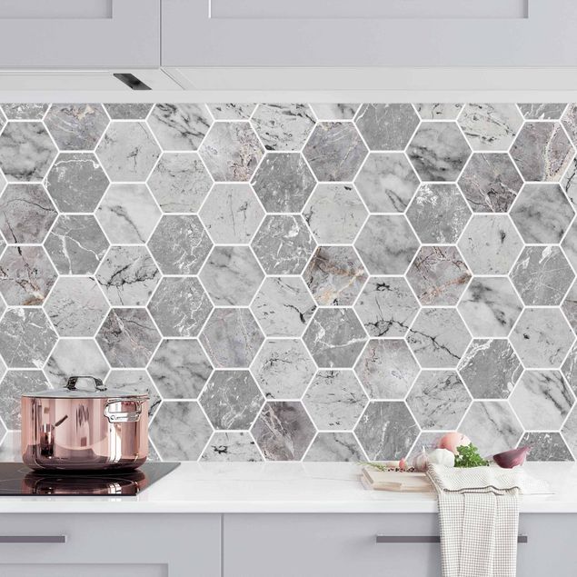 Rivestimenti per cucina effetto piastrelle Piastrelle esagonali di marmo - Grigio