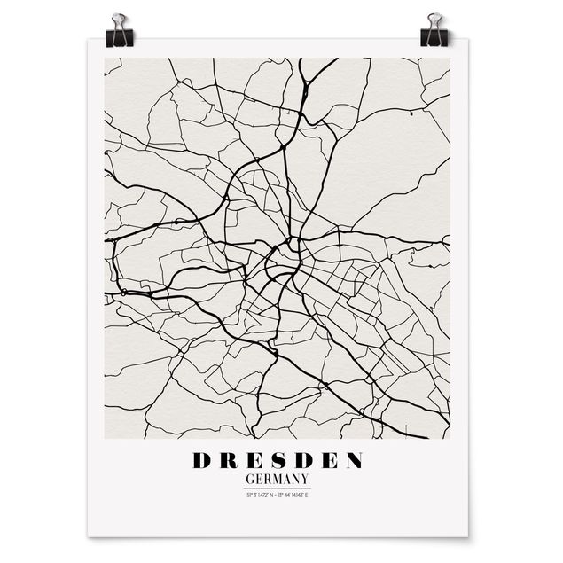 Poster in bianco e nero Mappa di Dresda - Classica
