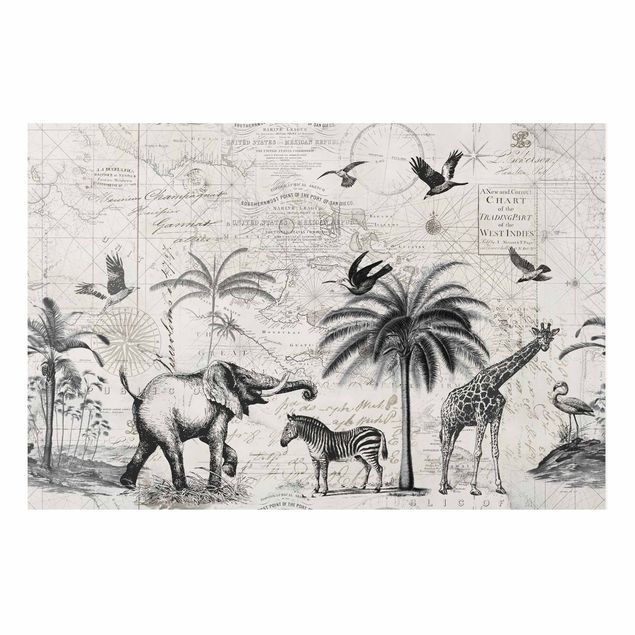 Quadri giraffa Collage vintage - Mappa esotica