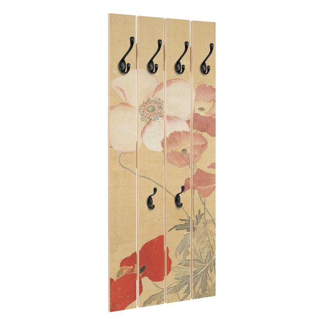 Appendiabiti pannello effetto legno Yun Shouping - Fiore di papavero