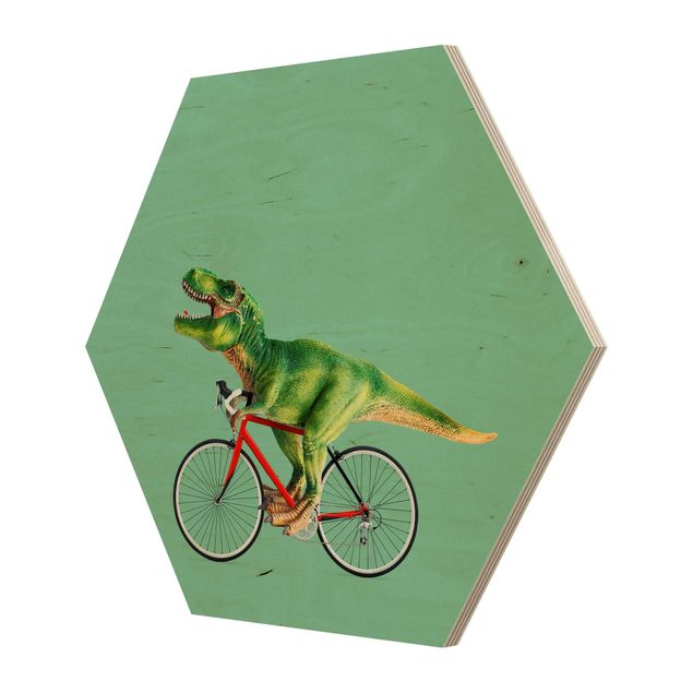 Esagono in legno - Dinosauro con la bicicletta