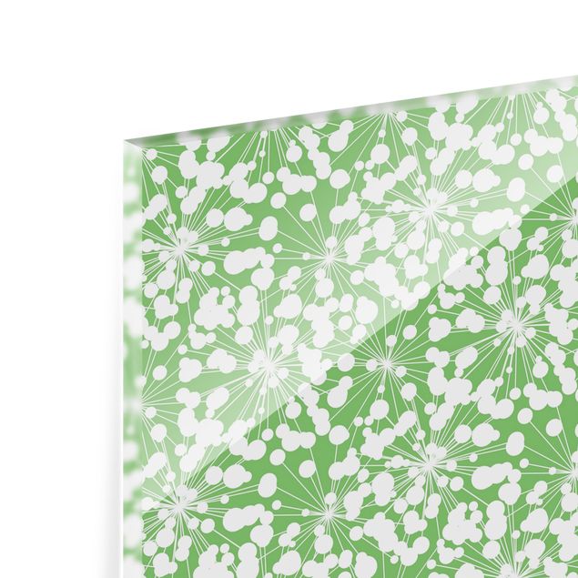 Paraschizzi in vetro - Trama naturale di soffioni con punti su sfondo verde - Formato orizzontale 2:1