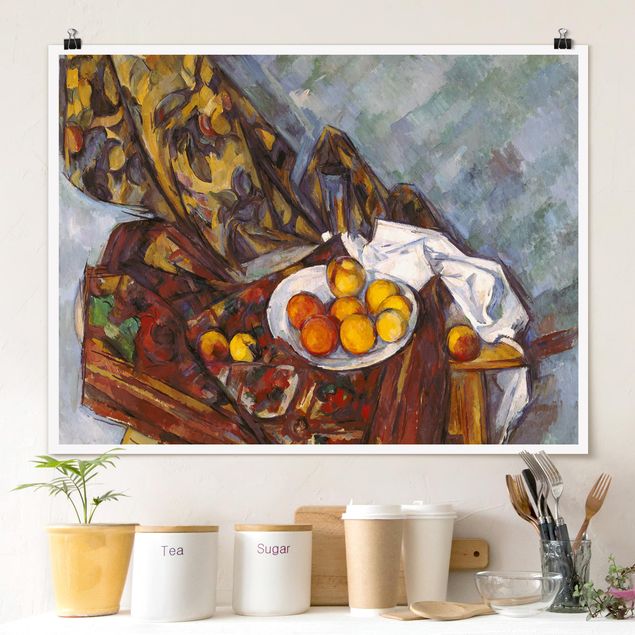 Quadri impressionisti Paul Cézanne - Natura morta, tendaggio di fiori e frutta