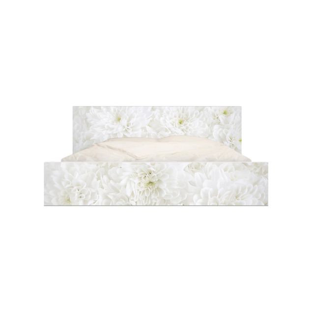 Carta adesiva per mobili IKEA Malm Letto basso 140x200cm - Dahlias Flower Sea White