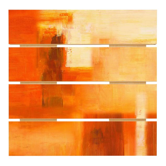 Stampa su legno - Petra Schüßler - Composizione in arancio e marrone 02 - Quadrato 1:1