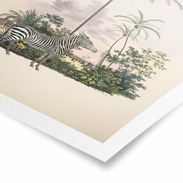 Quadro vintage Zebra davanti a palme illustrazione