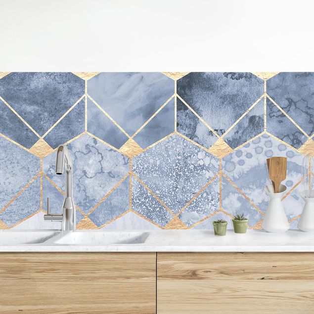 Rivestimenti per cucina con disegni Art Déco - Geometria blu dorata