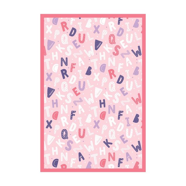 Tappeti in vinile - Alfabeto con cuori e puntini in rosa con cornice - Verticale 2:3