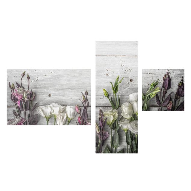 Stampa su tela 3 parti - Tulip Rose Shabby wood look - Collage 2