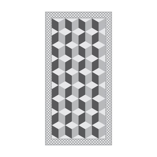 tappeto moderno grigio Piastrelle geometriche Illusione di scale in grigio con bordo