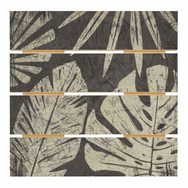 Stampa su legno - Foglie di palma contro un grigio scuro - Quadrato 1:1