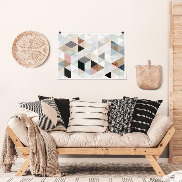 Poster retro Mosaico ad acquerello con triangoli I