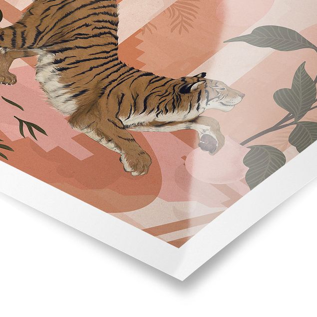 Quadri Laura Graves Art Illustrazione - Tigre in pittura rosa pastello