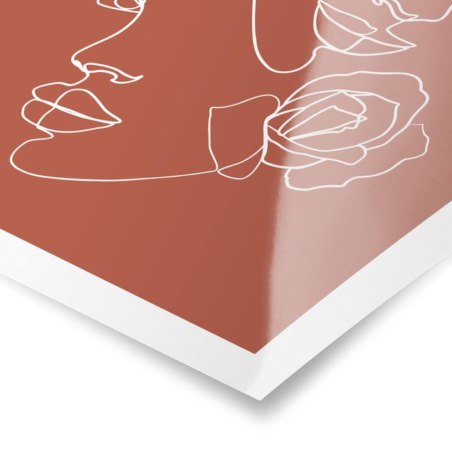 Quadro rosso Line Art - Volti femminili Rose Rame